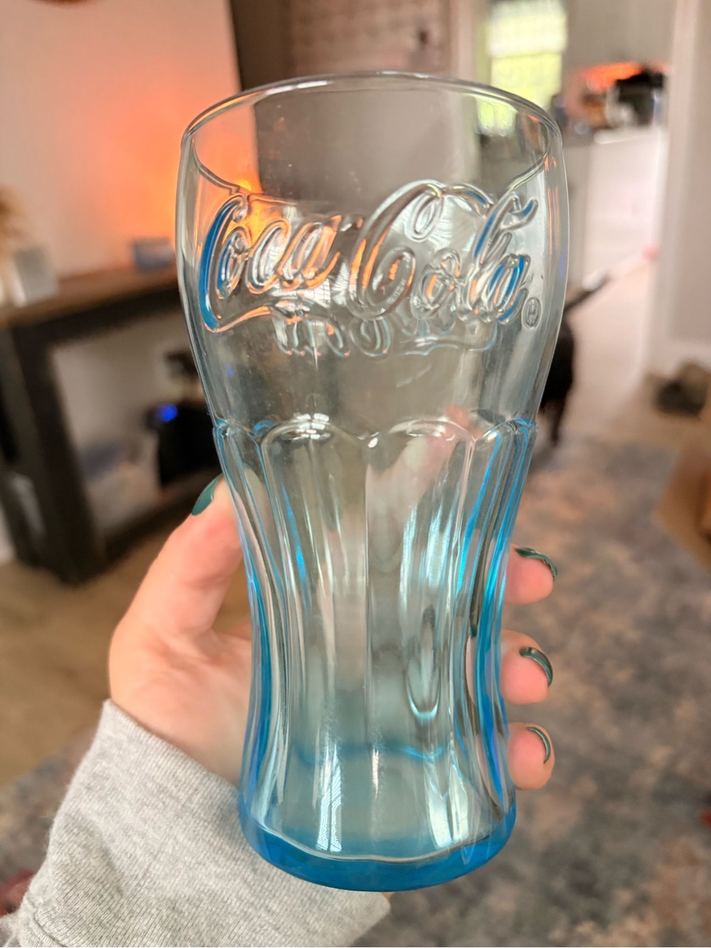 Vintage Coca-Cola Embossed Blue Glass Tumbler